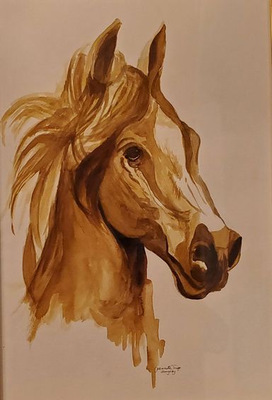 Profile of a horse in sepia ink